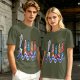 Olive T-Shirt With Shark And Colorful Ghost Creatures Print