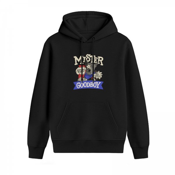 Black hoodie with Mister Goodboy dog graphic print