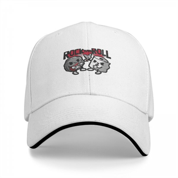 Black Baseball Cap With Rock And Roll Cartoon Graphic Design