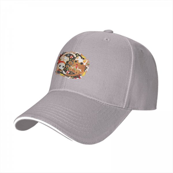 Black baseball cap with cute Christmas cat gingerbread print
