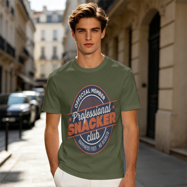 Olive T-Shirt with Professional Snacker Club Official Member Print