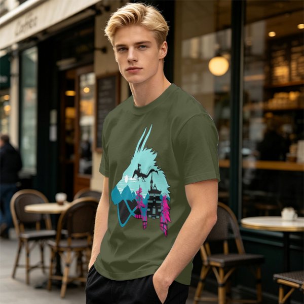 Olive T-Shirt With Spirited Away Dragon Silhouette Artwork