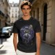 Olive T-shirt with dark anime elf mage holding staff and purple magic circle print