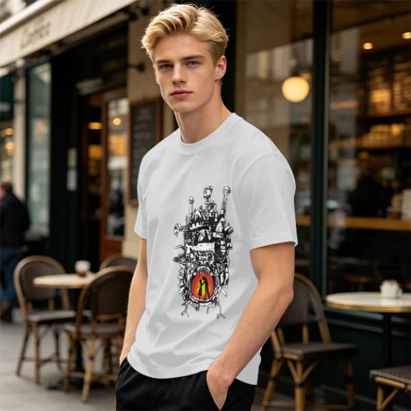 Olive T-shirt with Howl's Moving Castle Castle Print