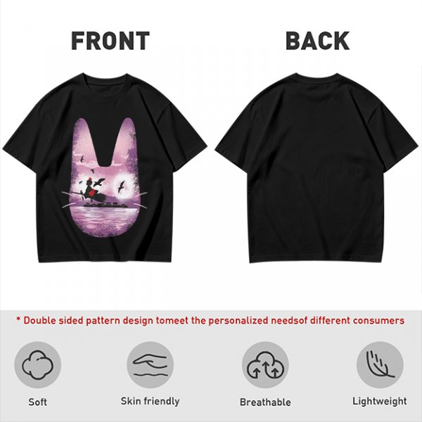 Olive T-Shirt With Witch Riding Broom Silhouette In Bunny Outline