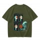 Olive Graphic Tee With Alien Stress Headache Themed Art