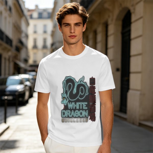 Olive T-Shirt With Neon White Dragon Graphic Print