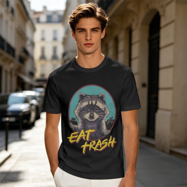 Olive Raccoon Eat Trash Graphic T-Shirt
