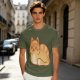 Olive Green T-Shirt With Cute Orange Tabby Cat Graphic
