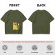 Olive Green T-Shirt With Surprised Yellow Tabby Cat Graphic