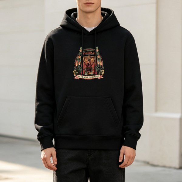 Black Hoodie with Vintage Graphic Crest Print