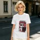 Olive graphic t-shirt with raccoon doing the bare minimum at computer