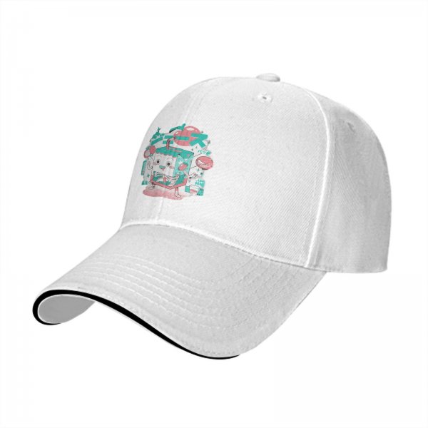 Black Baseball Cap with Cute Cartoon Juice Box Character Print