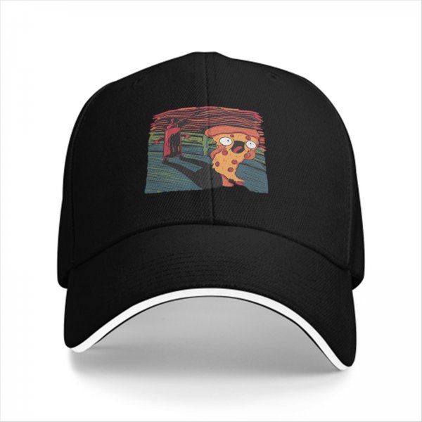 Black Baseball Cap With Screaming Pizza Slice Art Print