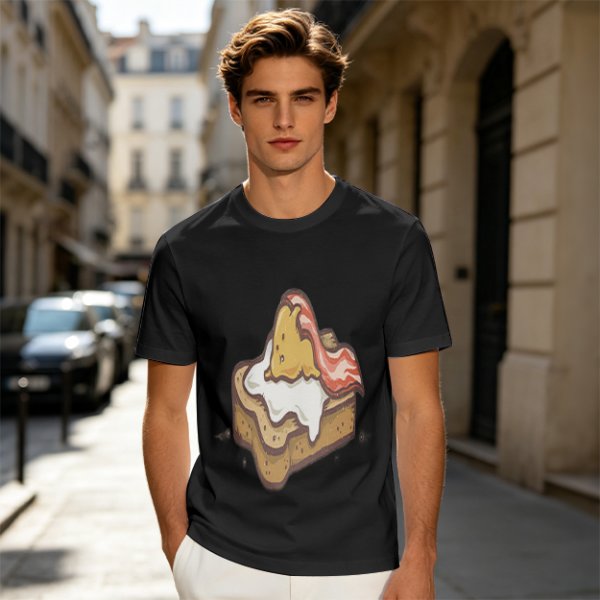 Olive T-Shirt With Cute Lazy Egg On Toast And Bacon Print
