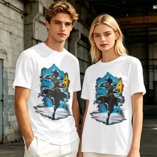 Olive T-Shirt With Fantasy Martial Artist Silhouette Graphic