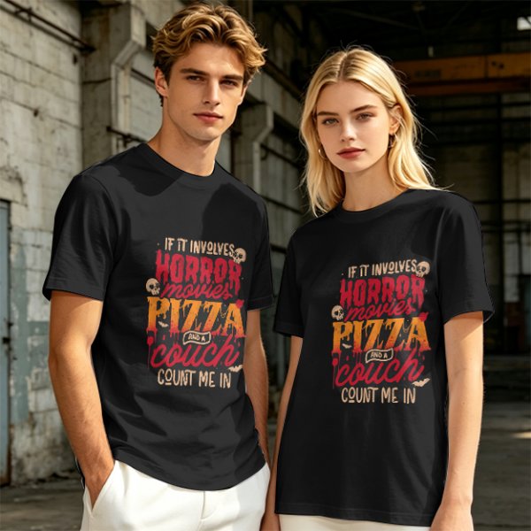 Horror Movies Pizza Couch Count Me In Graphic T-Shirt
