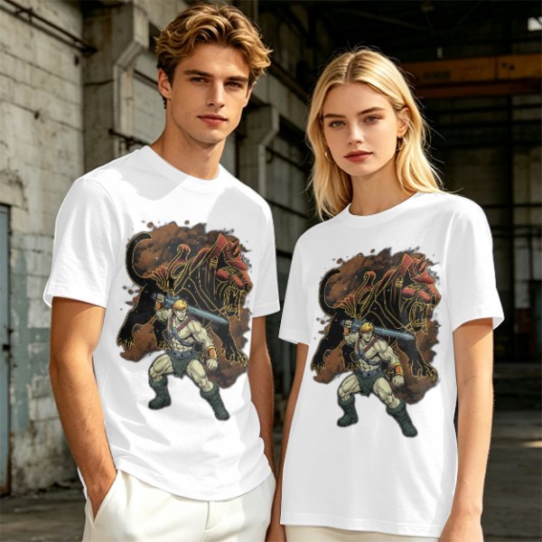 Olive T-shirt with He-Man and Battle Cat Graphic