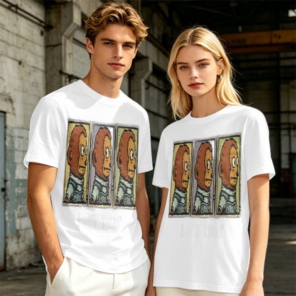 Olive Green T-Shirt With Three Panel Cartoon Monkey Head Print