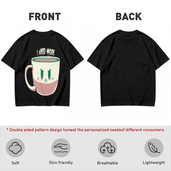 Olive Graphic Tee With Angry Coffee Cup I Need More Print