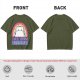 Olive graphic t-shirt with a white cat and 'I hate everyone equally' print