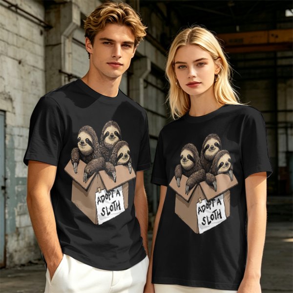 Adopt a Sloth T-Shirt with Three Cute Sloths in a Box