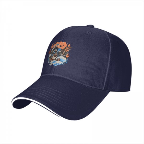 Black Baseball Cap With Skull Musician And Wave Graphic