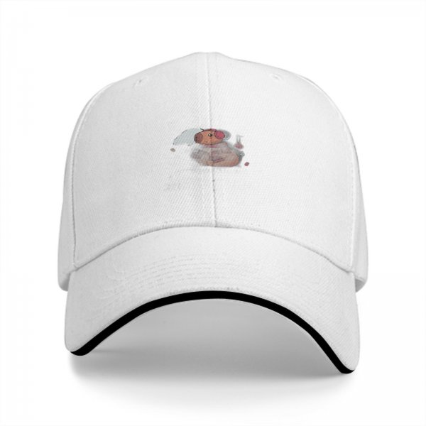 Black Baseball Cap With Cute Cartoon Bird Print