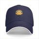 Black baseball cap with crying yellow duck and rainbow graphic