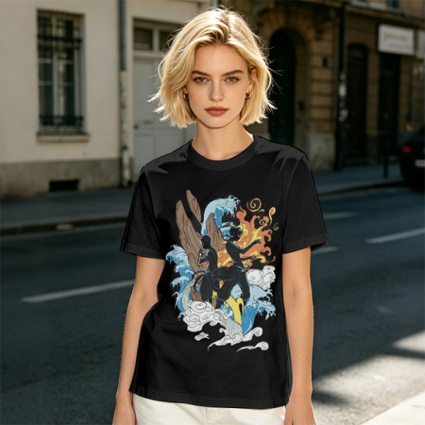 Olive T-Shirt With Elemental Bender Artwork Print