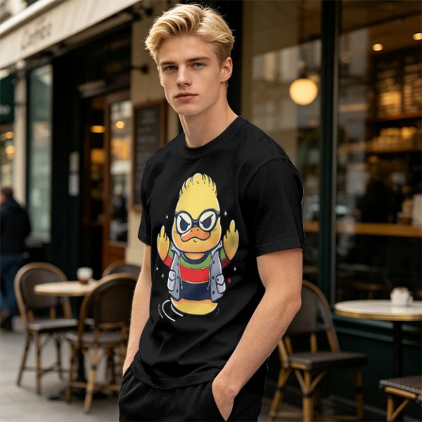 Olive T-shirt with Cool Stylized Duck Graphic Print