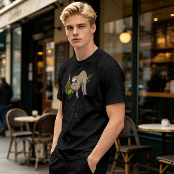 Olive Sloth 'Just Do It Later' Graphic T-Shirt