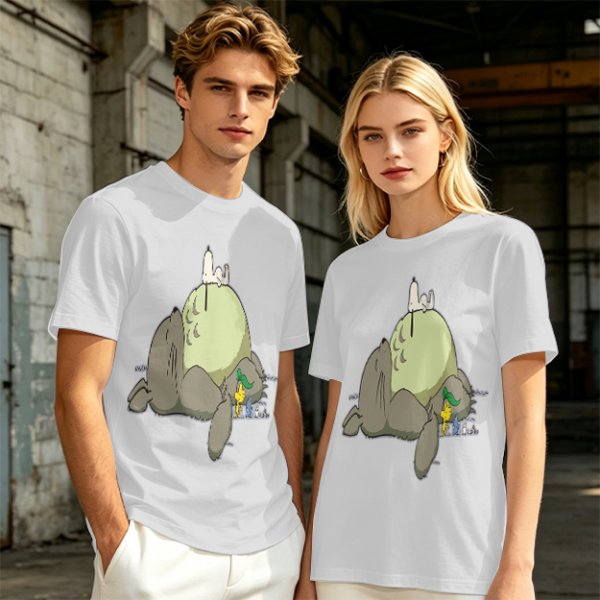 Olive T-shirt with whimsical forest spirit and small animal graphic print