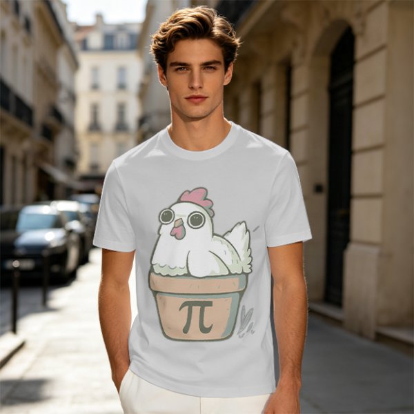 Olive T-Shirt With Cute Chicken In Pi Pot Graphic