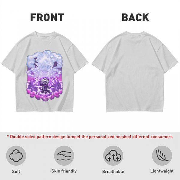 Olive T-shirt with Luffy Gear 5 Sun God Nika Anime Graphic Print