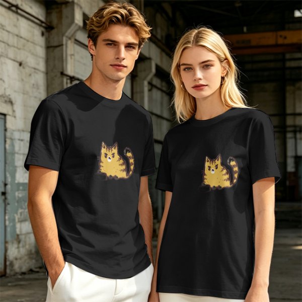 Olive Green T-Shirt With Grumpy Orange Tabby Cat Graphic