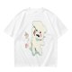 Olive T-Shirt With Angry Fluffy White Creature Swatting At Bee Print