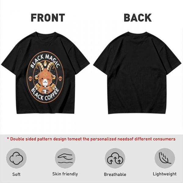 Olive t-shirt with black magic black coffee goat graphic print