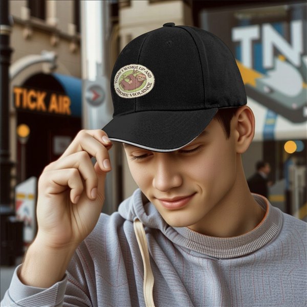 Black Baseball Cap With Sloth 'Today I Woke Up And Chose Violence' Print