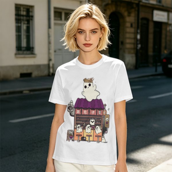 Olive T-Shirt With Ghost Ramen Shop Graphic