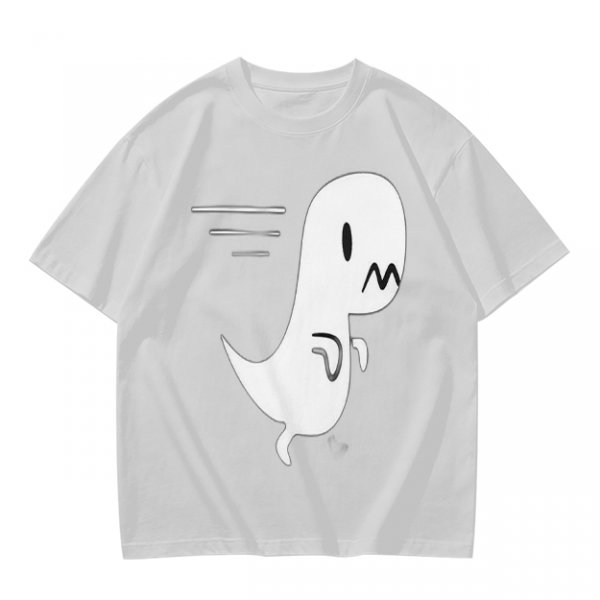 Olive T-Shirt With Cute Running Ghost Dinosaur Graphic Print