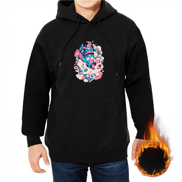 Black Hoodie With Vibrant Abstract Cartoon Graphic Print