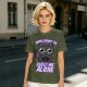 Olive t-shirt with a black cat holding a magic 8 ball and text 'Signs Point To Leave Me Alone'