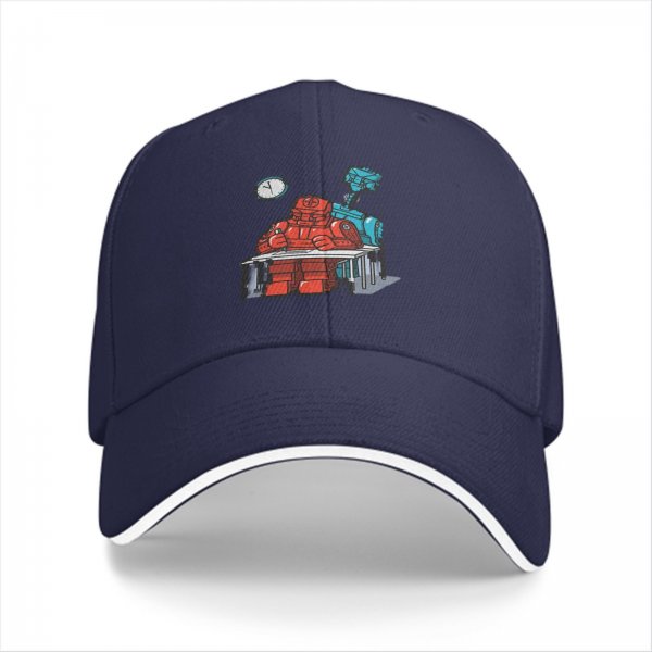 Black Baseball Cap With Robots At Desk Graphic Print