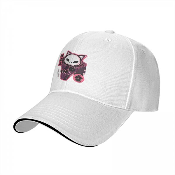 Black Baseball Cap With Cute Skull Cat Ice Cream Graphic