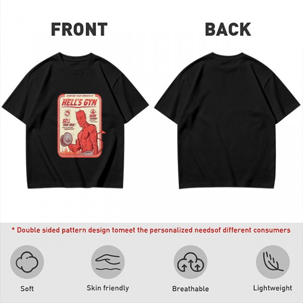 Olive T-shirt with Hell's Gym Devil Lifting Dumbbell Graphic