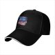 Black baseball cap with psychedelic blue cat graphic design