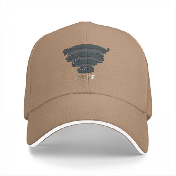 Black baseball cap with stacked cat graphic and 'FREE' text