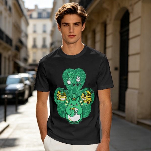 Olive Green T-Shirt With Studio Ghibli Clover Graphic Print