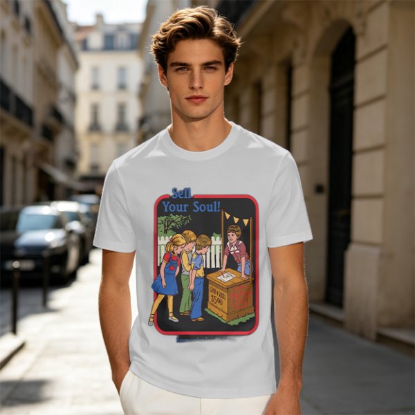 Olive graphic t-shirt with 'Sell Your Soul' kids stand print
